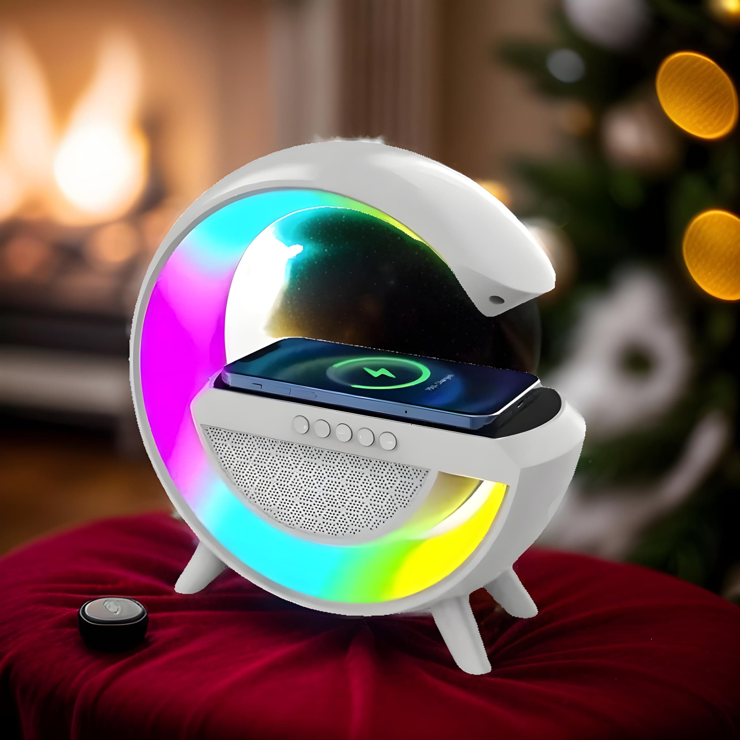 Multiple Function RGB Color Changing Mood Light with Wireless Charging and Bluetooth Speaker Portable Atmosphere Desk Lamp-15w Fast Charger With App Control