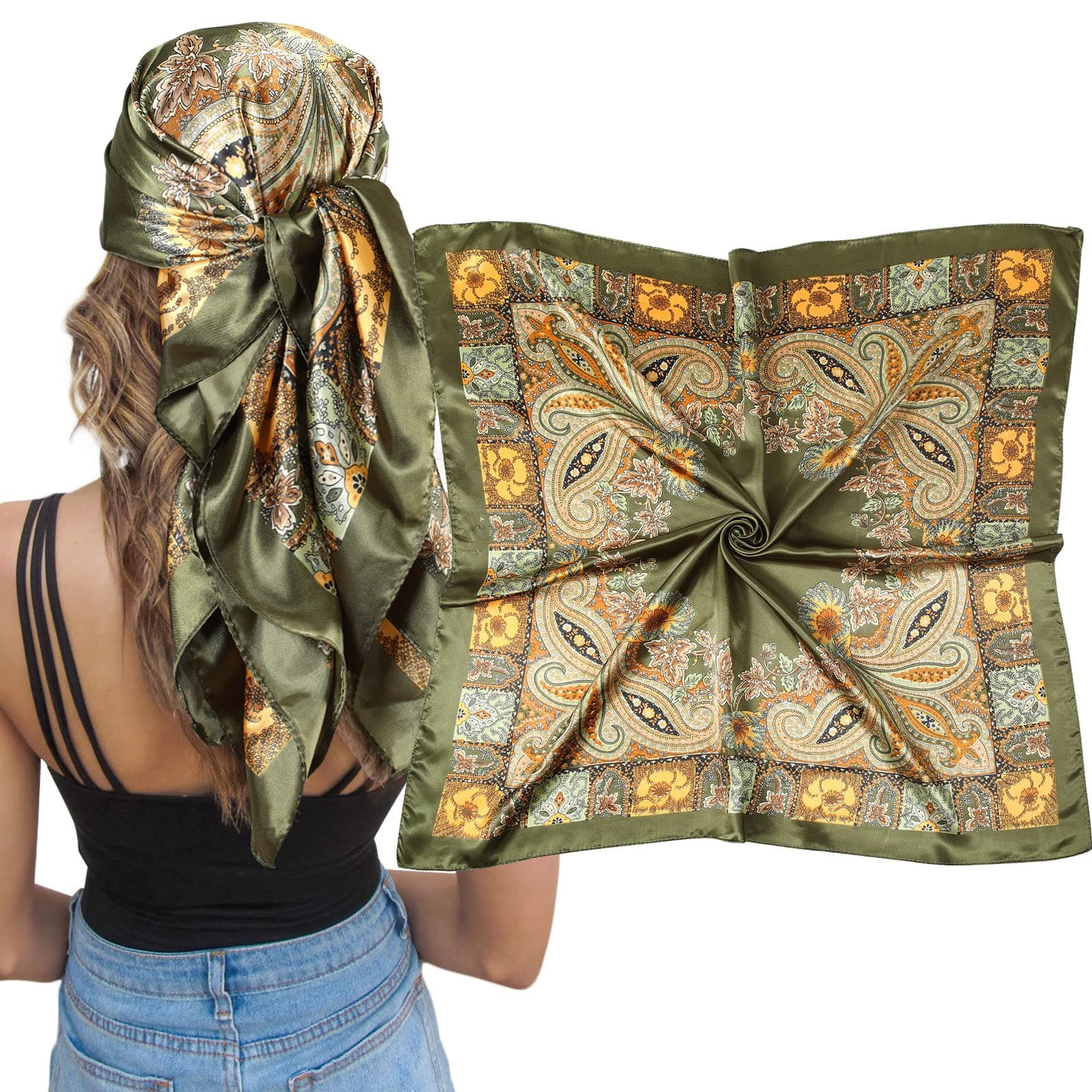 AWAYTR Satin Silk Scarf - Large Hair Bandana, Sleeping Wrap for Women