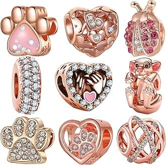 9 Pack Silver Spacer Beads Charms fit Pandora Bracelet CZ Pendant Set