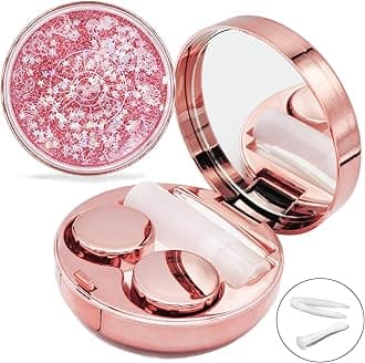Vastsoon Contact Lens Case, Cute Travel Size Eye Colored Contacts Lenses Applicator Remover Tool Kit with Mirror Solution Bottle for Daily Outdoor (Rose Gold)