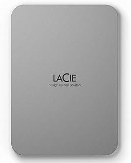 Lathy LaCie STLP2000400 External Hard Drive 2TB Mobile Drive for Mac/iPad/Windows, Moon Silver