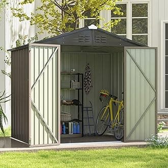 Patiowell 8x6 FT Outdoor Storage Shed, Metal Tool shed & Outdoor Storage with Lockable Doors & Air Vents, for Backyard Garden Patio, Brown