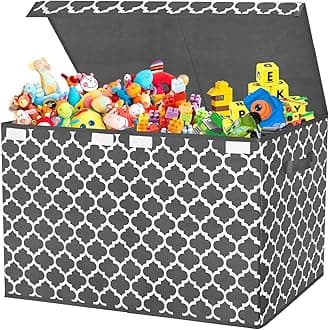 homyfortToy Chest Box for Boys, Girls, Kids, Large Collapsible Storage Bins Container with Flip-Top Lid & Divider for Nursery, Playroom, Closet, Stuffed Animal, Sturdy Home Organization, Grey