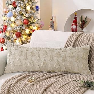 DFXSZ Christmas Tree Pillow Covers 14x36 inch Christmas Decoration Beige Soft Plush Faux Fur Jacquard Throw Pillows for Bedroom Sofa Holiday Festivals Winter Home Decor PTK006C14
