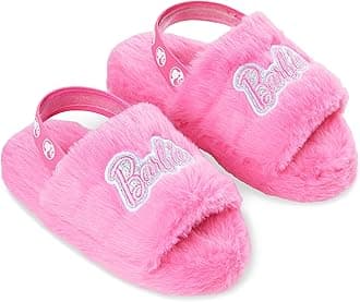 Barbie Girls Fluffy Slippers with Elastic Strap, Comfy House Shoes - Girls Gift
