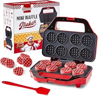 Mercucci Mini Waffle Maker for Kids, Small Nonstick Waffle Iron Makes 8" x 2" Slim Waffles, Easy to Use, Electric Waffle Maker, Recipes Included