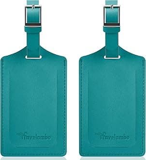 Travelambo Luggage Tags for Suitcases Faux Leather Privacy Protection 2 Pack Bag Tags Travel Accessories Essential, Bright Green, Medium