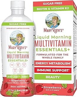 Liquid Morning Multivitamin Essentials+ | Vitamin A C D E B6 B12 K2 Biotin Zinc | Mens Womens Multivitamin | Immune Support | Beauty | Sugar Free | Vitamins for Ages 1+ | Vegan | 32 Fl Oz