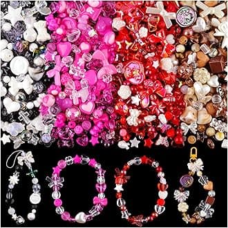 210-270PCS TINKRSTUFF Assorted Acrylic Beads for Bracelet Making, Cute Beads for Jewelry Making Bow Butterfly Candy Heart Gummy Bear Kawaii Aesthetic Bracelet Charms,DIY Necklace Keychain Phone Charm