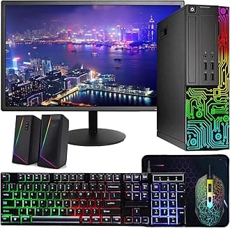 Dell OptiPlex Desktop RGB Computer PC, Intel Core i5 up to 3.6GHz, 16GB RAM, 512GB SSD, 22 Inch HDMI Monitor, RGB Keyboard Mouse, Gaming Speakers, WiFi, Bluetooth, Windows 10 Pro (Renewed)