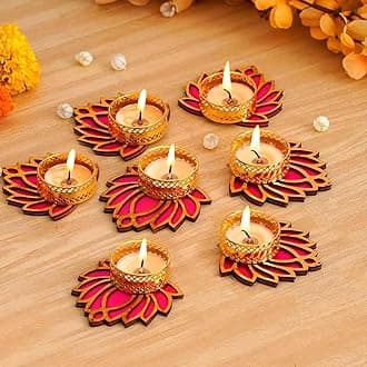 TIED RIBBONS Lotus Tealight Candle Holder | Set of 7 | Tealight Holder for Ganesh Chaturthi Decorations, Indian for Home,Diya for Diwali, Pooja Decorations, Home Decor