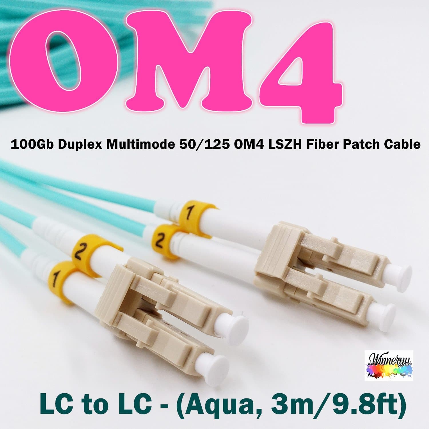 (LC/LC) OM4 Fiber Optic Cable, Winneryu,100Gb Duplex Multimode 50/125 OM4 LSZH Fiber Patch Cable LC to LC - (Aqua, 3m/9.8ft)