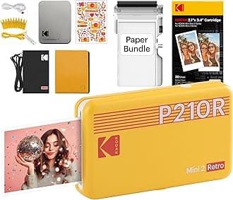 KODAK Mini 2 Retro 4PASS Portable Photo Printer (2.1x3.4 inches) Initial 8 Sheets + 60 Sheet Pack, Gift Bundle, Yellow