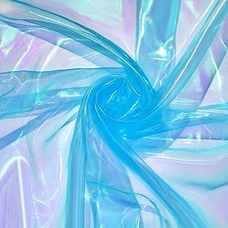 22 Yard Iridescent Fabric Organza Fabric Sheer 59 Inches Wide Rainbow Laser Gradient Lace Holographic Gauze for DIY Dress Curtain Costume Background Wedding Halloween Party Decor (Sky Blue)