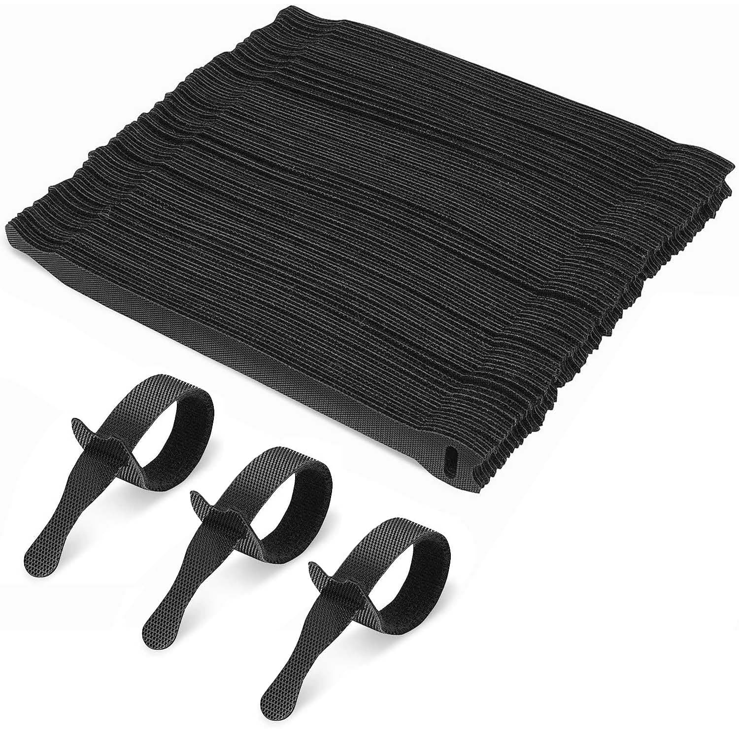 STARUMENTHook and Loop Cable Ties (8 x 1/2 inch, 100-pack), Premium Industrial Grade and Reusable Fastening Cord Straps for Home, Office and Outdoors, Black