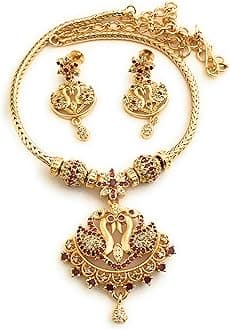 SasitrendsOne Gram Gold Plated Traditional Peacock Designer Short Jewellery Set with Earrings for Women and Girls