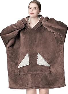 Touchat Wearable Blanket Hoodie, Oversized Sherpa Fleece Sweatshirt Blanket with Giant Hood Pocket and Sleeves for Adult, Warm & Cozy Blanket Gifts for Women (Brown)