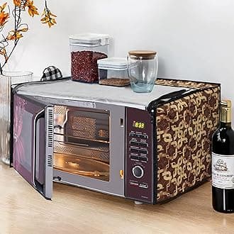 Glassiano Geometric Gold Printed Microwave Oven Cover for Godrej 23 Litre Convection Microwave Oven GMX 23CA1 MKM, Sliver