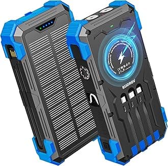 Sudrov Solar Charger Power Bank, 42800mAh Wireless Portable Charger with USB-C in/Output, QC3.0 Fast Charging 15W 4 Ports Outdoor Battery Pack Built-in Dual Led Flashlights for iPhone Samsung etc