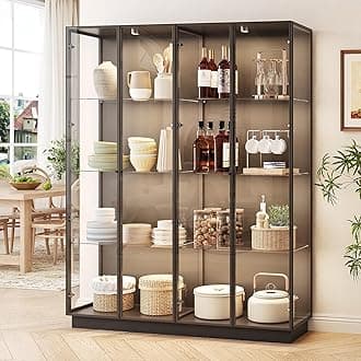 70.1" H Large Glass Display Cabinet ,Large 8 Tiers Curio Display Case with 6 Color LED Lights, Tempered Glass Aluminum alloy Curio Display Cabinet Standing Bookshelf Showcase for Bedroom, Living Room