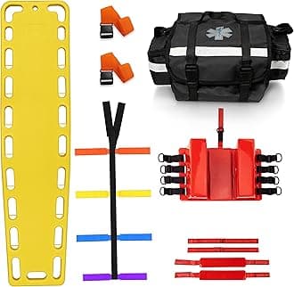 SURGICAL ONLINE First Responder EMT Backboard Spine Board – Complete Emergency Kit with Head Immobilizer, Deluxe Trauma Bag, and Spider Straps, Ideal for EMS, Firefighters (Yellow)