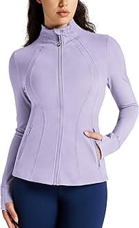 QUEENIEKEWomen Athletic Jackets Cottony-Soft Full Zip Slim Fit Workout Running Jacket with Pockets