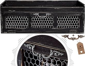 Felt Creative Home GoodsFarmhouse Chicken Wire Countertop Shelving Organizer - Decorative Kitchen Pantry Storage Cabinet - Rustic Counter Storage Display - Country Kitchen Island Decor, Black