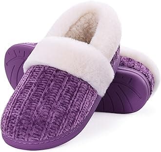 Women's Fuzzy Memory Foam Slippers, Closed Back Knit Bedroom Slippers, Slip-On Warm House Shoes for Indoor & Outdoor Comfort
