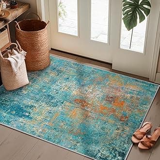 RELEANY Washable Area Rugs 2'x3' Non-Slip Modern Abstract Soft for Living Room Entryway Bedroom, Print Pattern, Teal Blue Green Orange Rust Red Coloreful