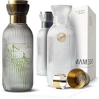 MAMEIDO Water Carafe 1 l, Glass Carafe with Pour spout & Sieve, Hand-Blown Water jug ​​with Noble Look for Special Occasions, carafes to give as a Gift (Smoke Gold)