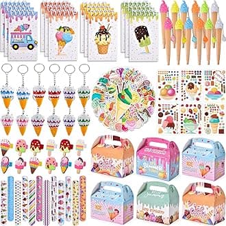 134 Ice Cream Party Favors Two Sweet Birthday Party Supplies Notebook Pen Box Ring Sticker Toy Gift Goodie Bag Stuffer Kid Girl Candyland Decorations Donut Ice Cream Party Supplies