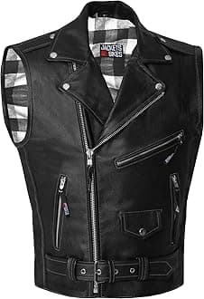 Jackets 4 BikesJackets 4 Bikes Men's Classic Buffalo Leather Motorcycle Biker Vest | Vintage Cruiser Vest for Men, | Stylish Street Club Riding Flannel White M