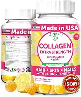 LunakaiCollagen Gummies for Women and Men with Biotin Zinc Vitamin C and E - Anti Aging, Hair Growth, Skin Care Collagen Supplements - Non-GMO, Gluten Free - 30 Gummy Vitamins - 15 Days Supply