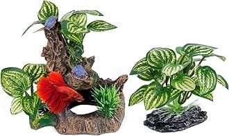 Ameliade Betta Aquarium Cave Decorations & Fish Tank Artificial Silk Plants Leaf Pad Hammock Hides Decor Small Fish Bowl Accessories Beta Toys (2PCS)