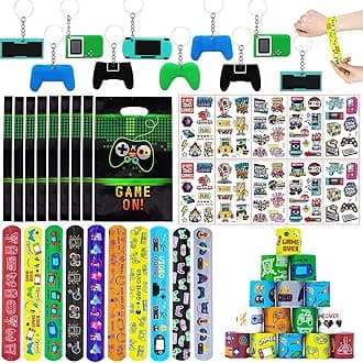 Video Game Party Bag Fillers for Kids Boys Girls, 40Pcs Game Theme Assorted Toys Pinata Filler with Slap Bands Stickers Keychains Gift Bags Lucky Dip Prize Party Favours for Birthday Gift Halloween