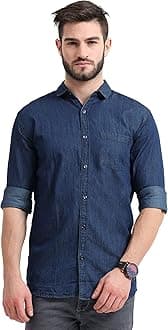 Men's Long Sleeve Casual Light-Blue Denim Shirt