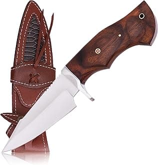 3S Ranger Stainless Steel Hunter, Premium Handmade Hunting Knife with Leather Sheath, Rosewood Handle, Bushcraft Fixed Blade