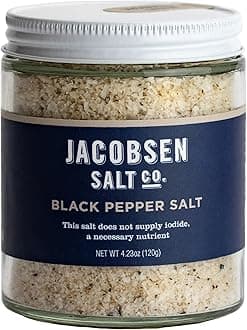 Jacobsen Salt Co. Black Pepper Salt – Kosher Sea Salt, Non-Iodized Made in USA, Non-GMO, Steak Seasoning, Real Salt and Peppercorn Spices – 4.23oz