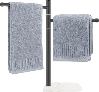 Standing Hand Towel Holder, Hand Towel Stand with Marble Base, 304 Stainless Steel Towel Rack with 2 Swivel Arm, Countertop Stand Towel Ring Towel Bar for Bathroom (Matte Black,Round)
