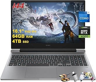 HPOmen 16 Gaming Laptop 16.1" FHD IPS 144Hz Intel 16-core i7-14650HX (>i9-13900HX) 64GB RAM 4TB SSD GeForce RTX 4060 RGB Backlit Thunderbolt FHD Privacy Camera Fast Charge Win11 w/ICP Accessory