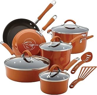 Cucina Nonstick Cookware Pots and Pans Set, 12 Piece, Pumpkin Orange