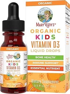 MARYRUTH'S USDA Organic Vitamin D3 Liquid Drops for Kids | 640 IU Vitamin D3 Per Serving | Kids Immune Support & Bone Health Supplement | Formulated for Ages 4-13 | 0.5oz | 30 Servings