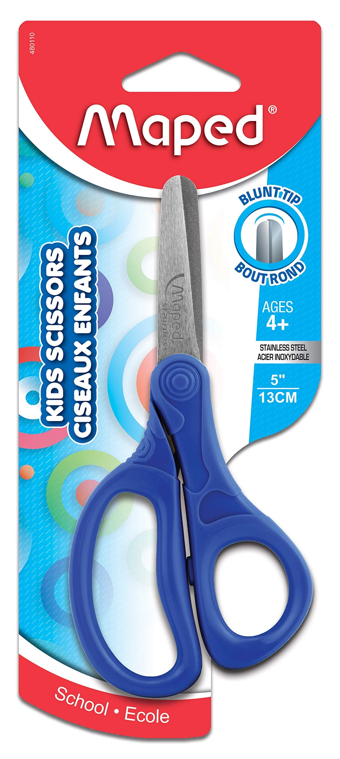 Essential Scissors, Kids, 5 Inch, Blunt Tip, Right & Left Handed, Assorted Colors (480110)