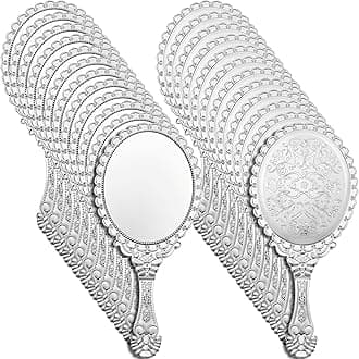 Qunclay Vintage Handheld Mirror Embossed Portable Hand Mirror with Handle for Small Compact Travel Makeup(Silver,24 Pcs)