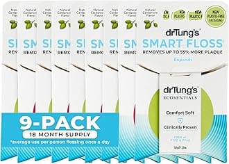 DrTung Smart Floss - Natural Floss, PTFE, PFS Free Floss, Gum Friendly, Inflate & Stretch, BPA Free Floss - Natural Dental Floss Cardamom Flavor (Pack of 9)