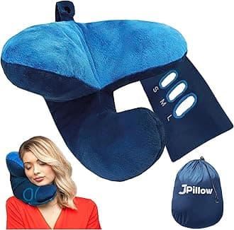 JPillow Travel Pillow for Airplanes – A Little Bulky, Expensive, and Takes a Couple of Minutes to Master, but Supports Your Head and Neck in Genuine Luxury – British Invention of the Year (Blue)