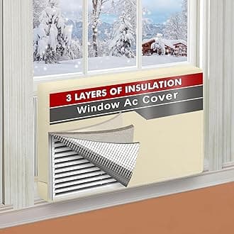 AC Covers for Inside 25"W x 17"H x 3.5"D, Windproof and Waterproof 3 Layers Insulation Air Conditioner Covers for Window Units with Aluminum Foil and 2mm Foam, Beige