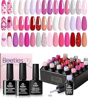 beetles Gel Polish Nail Set 20 Colors Alluring Sweetie Collection Nude Pink Purple Glitter Red Manicure Kit with Base Glossy and Matte Top Coat