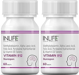 INLIFE Vitamin B12 (Methylcobalamin) 1500mcg Supplement with ALA, Folic Acid, Vitamin D3 | Nerve and Brain Health for Men & Women – 60 Tablets(Pack Of 2,120)