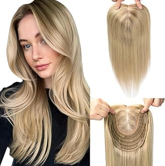 Hair Toppers for Women Real Human Hair, 12inch 55g Hair Pieces for Women with Thinning Balayage Ash Brown To Golden Blonde Topper Add Volume 6x7inch Large Base (#10/27/27Toppers-12inch)